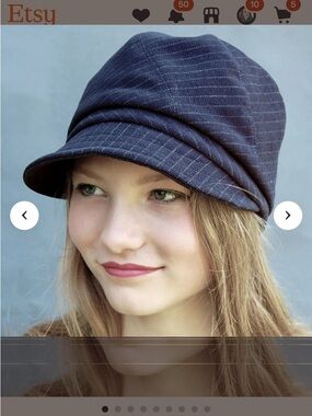 Stylish Navy Pinstripe Gabetdine French Velvet Cap - Handmade in France!